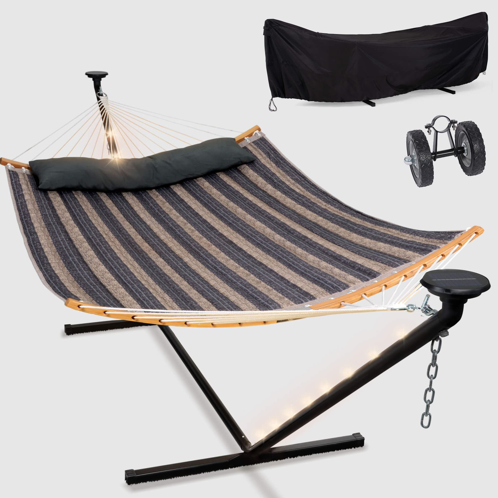 double hammock with stand  #color_dark-gray-stripes#options_combo-cover-wheel-$244.99-save-40%