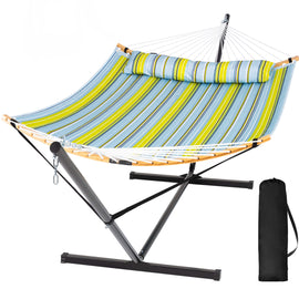 SUNCREAT-Double-Quilted-Hammock-with-Stand#color_yellow-blue
