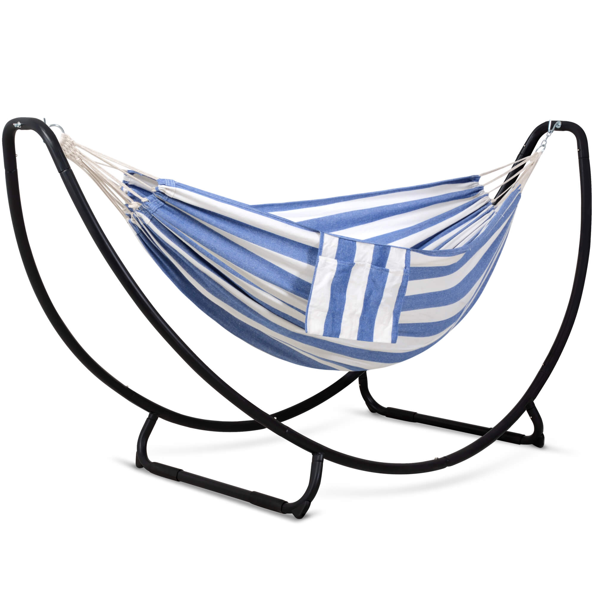 hammock with stand#color_blue-white-stripes