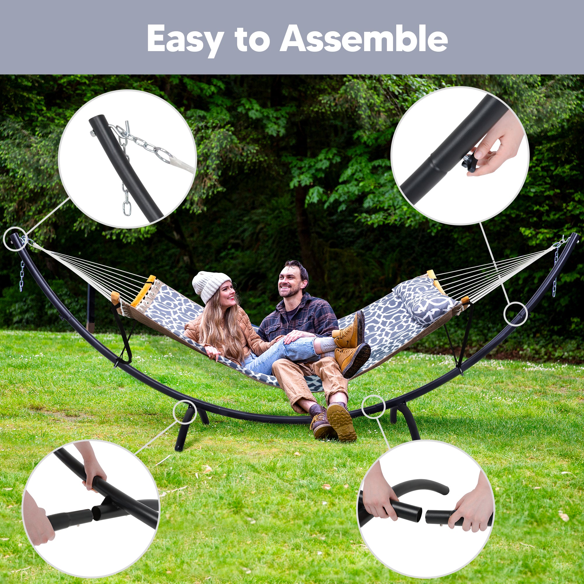 portable hammock with stand#color_gray-pattern