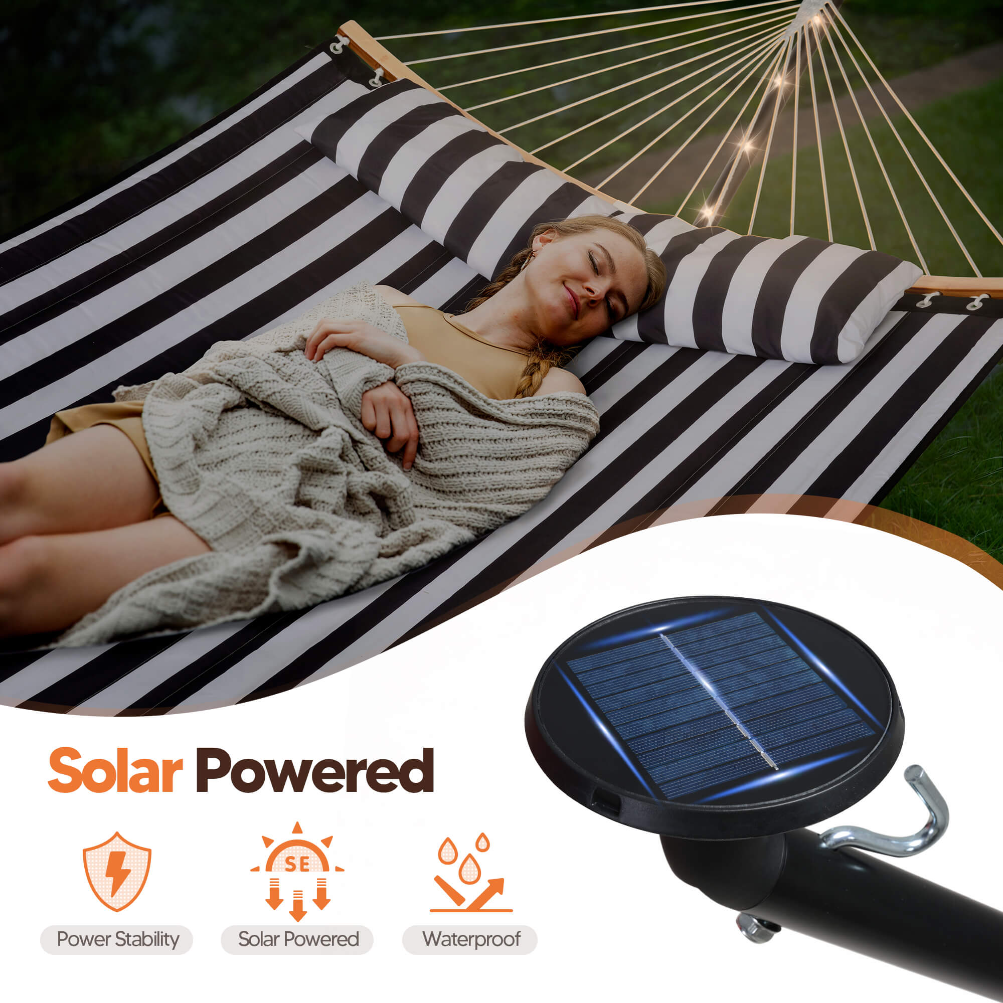 double hammock with stand  #color_black-stripes