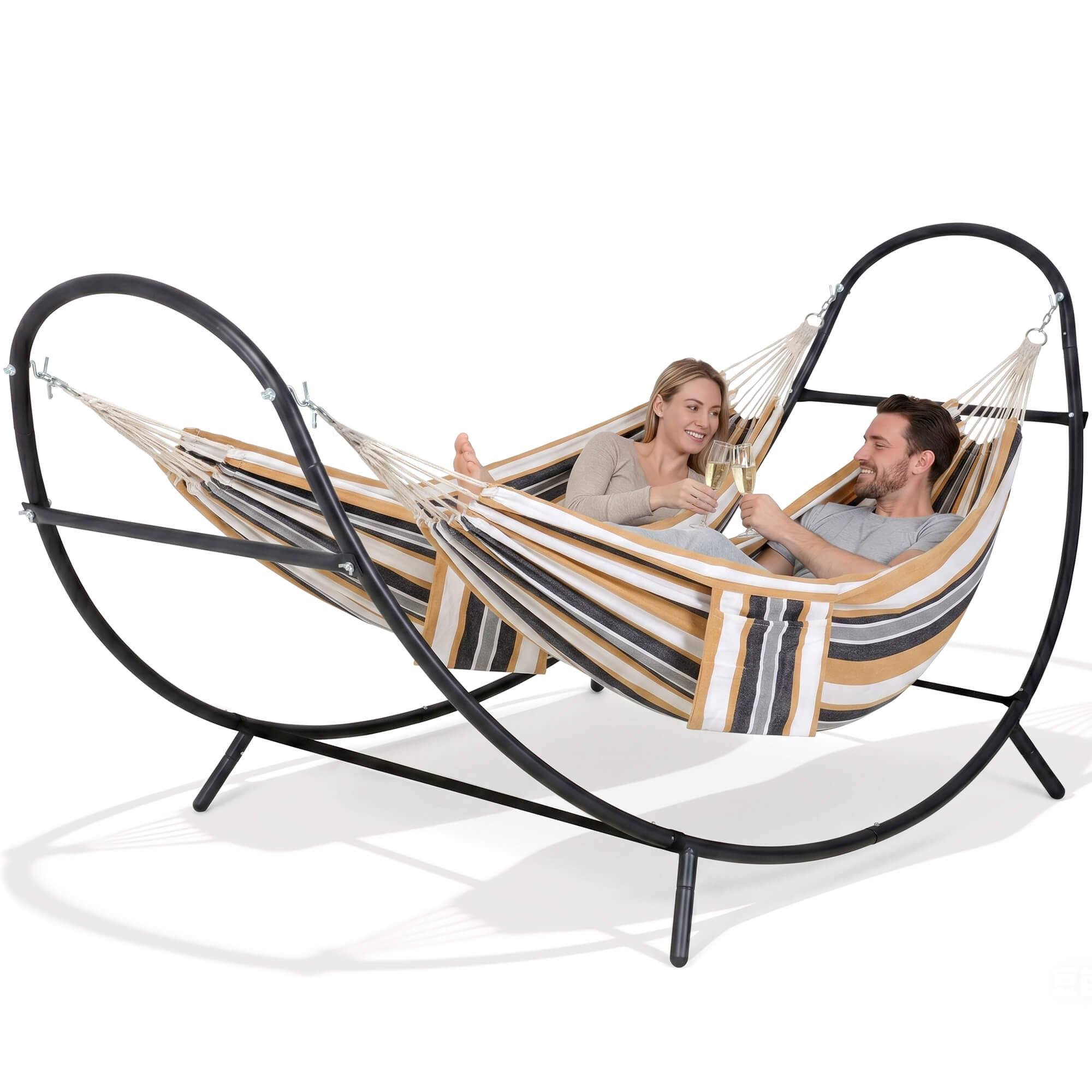 2 Person hammock with stand#color_coffee-stripes