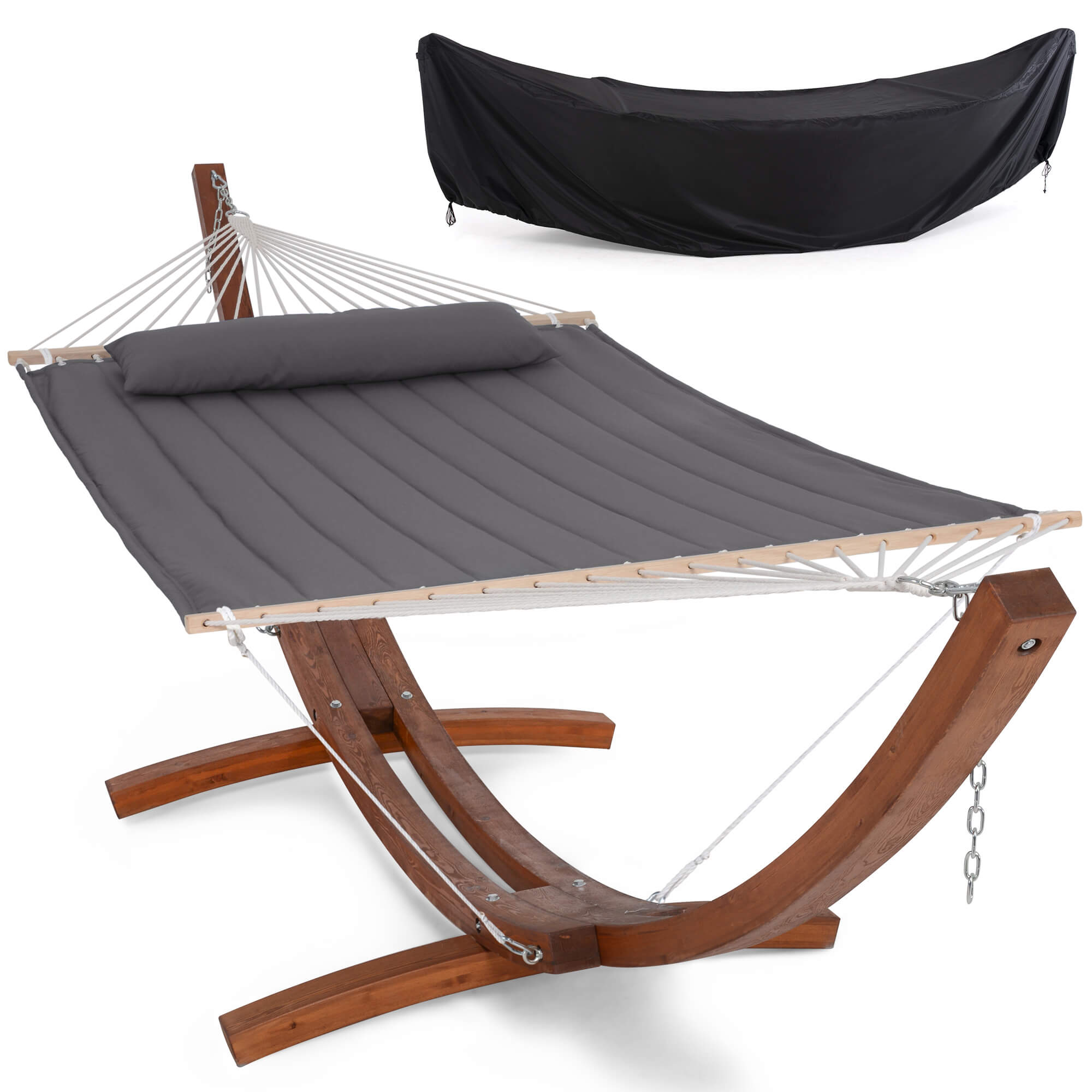Large Double Hammock with 14 Ft Wooden Arc Stand and Protective Cover | SUNCREAT