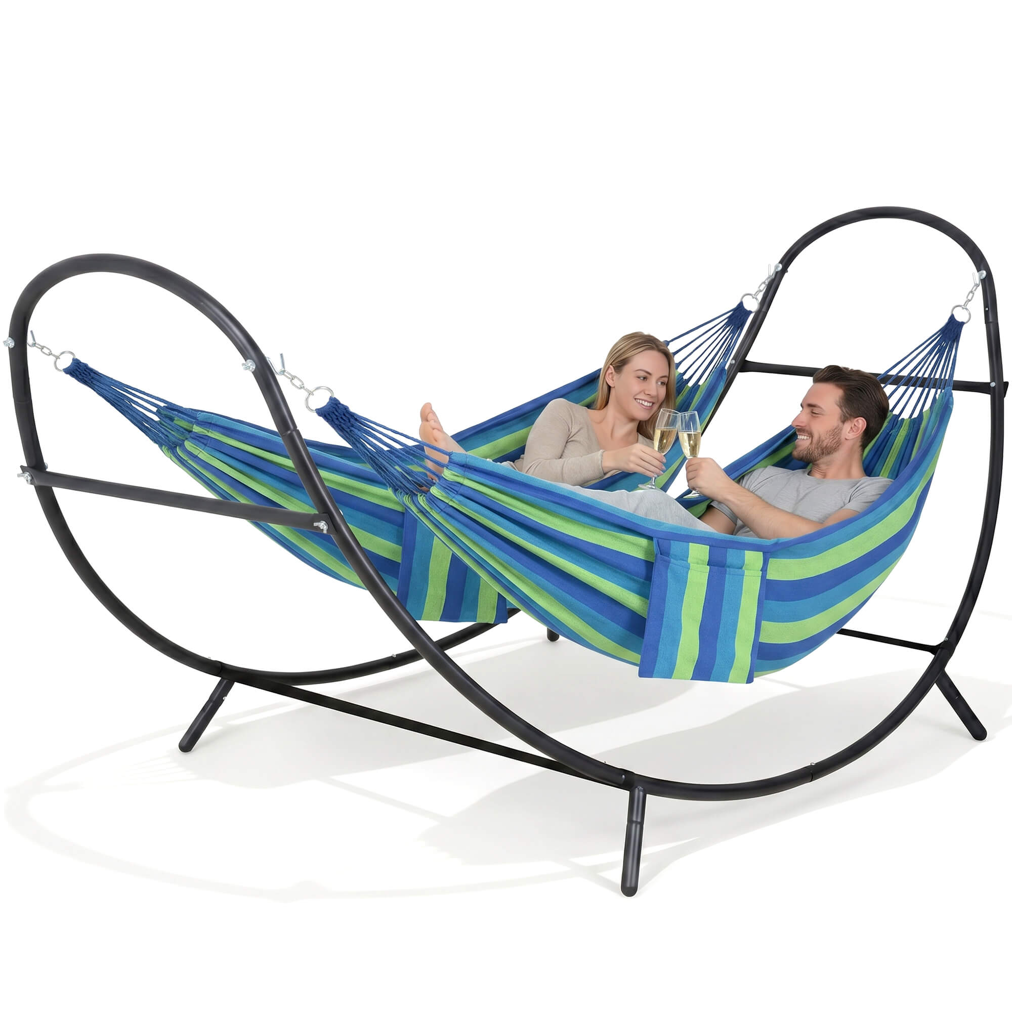 2 Person hammock with stand#color_blue-stripe