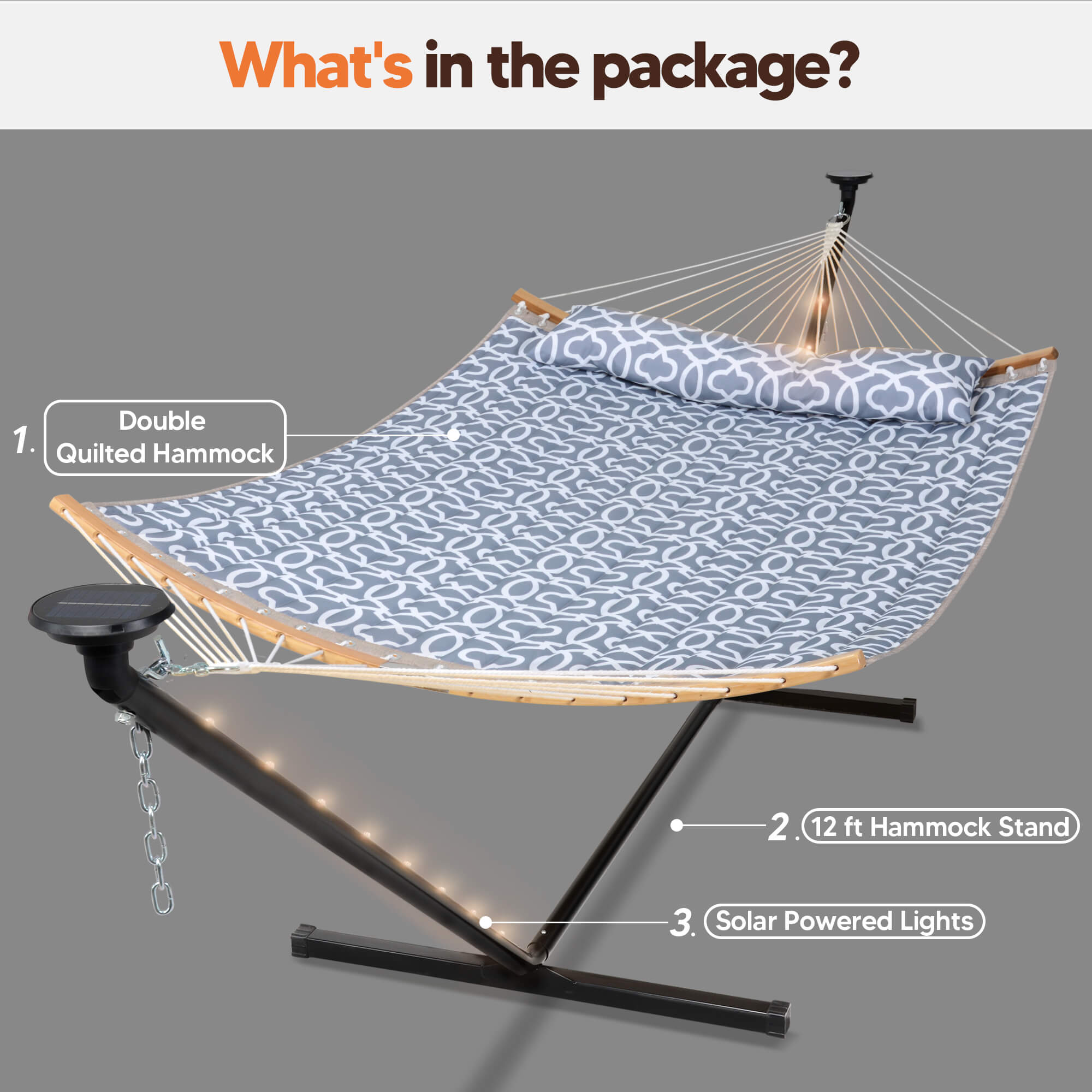 double hammock with stand  #color_gray-pattern