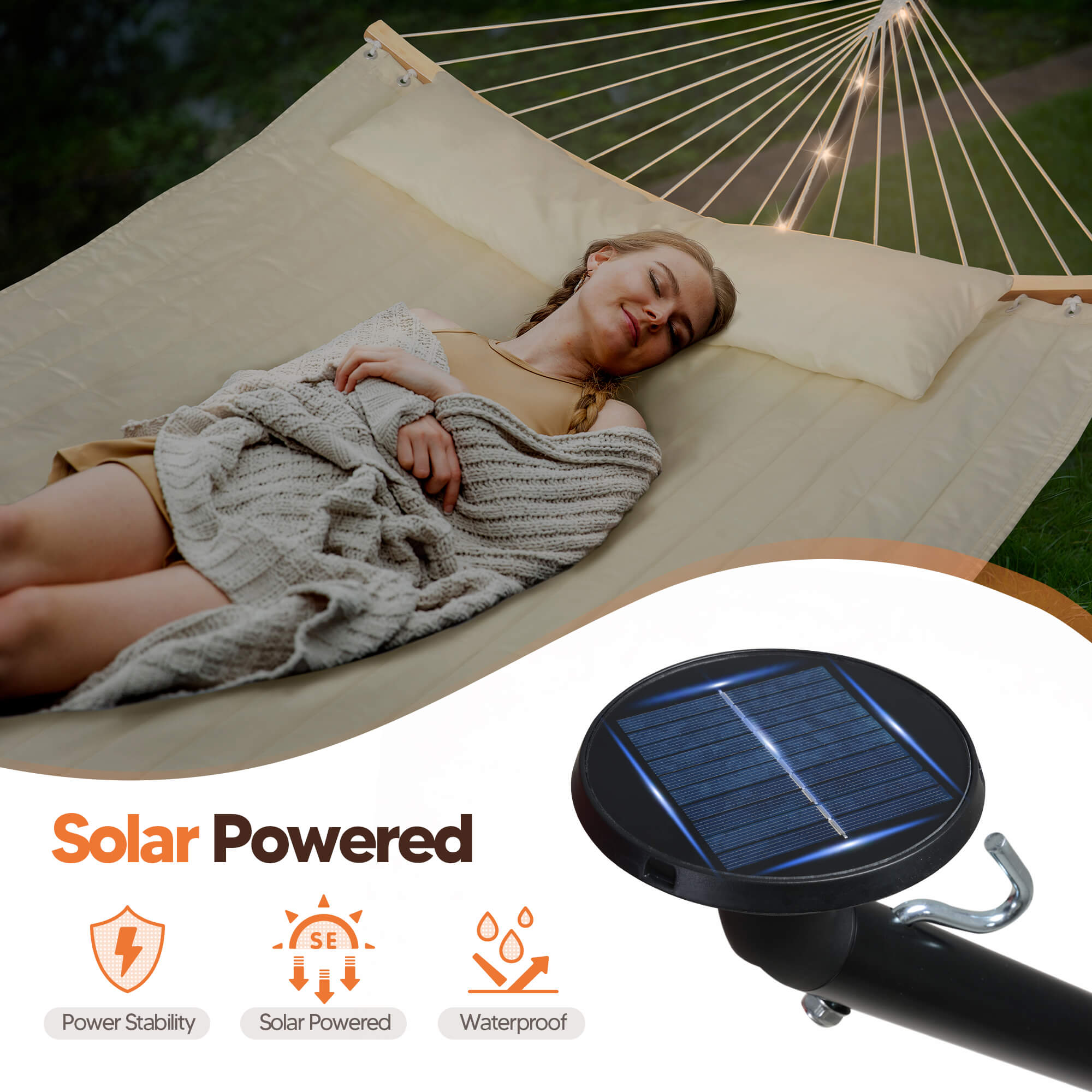 2-Person Double Hammock with Stand & Solar Powered Lights | SUNCREAT