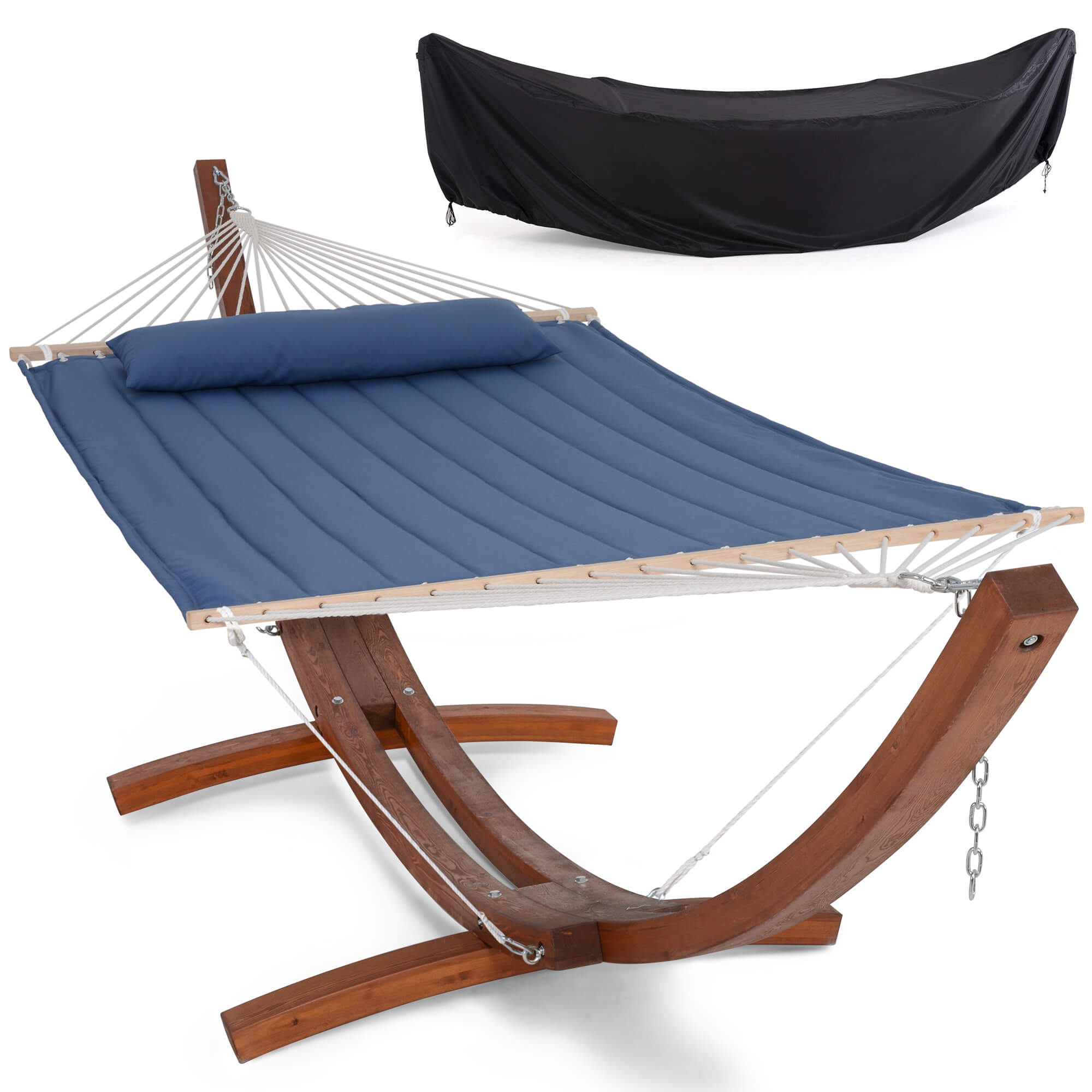 Large Double Hammock with 14 Ft Wooden Arc Stand and Protective Cover | SUNCREAT
