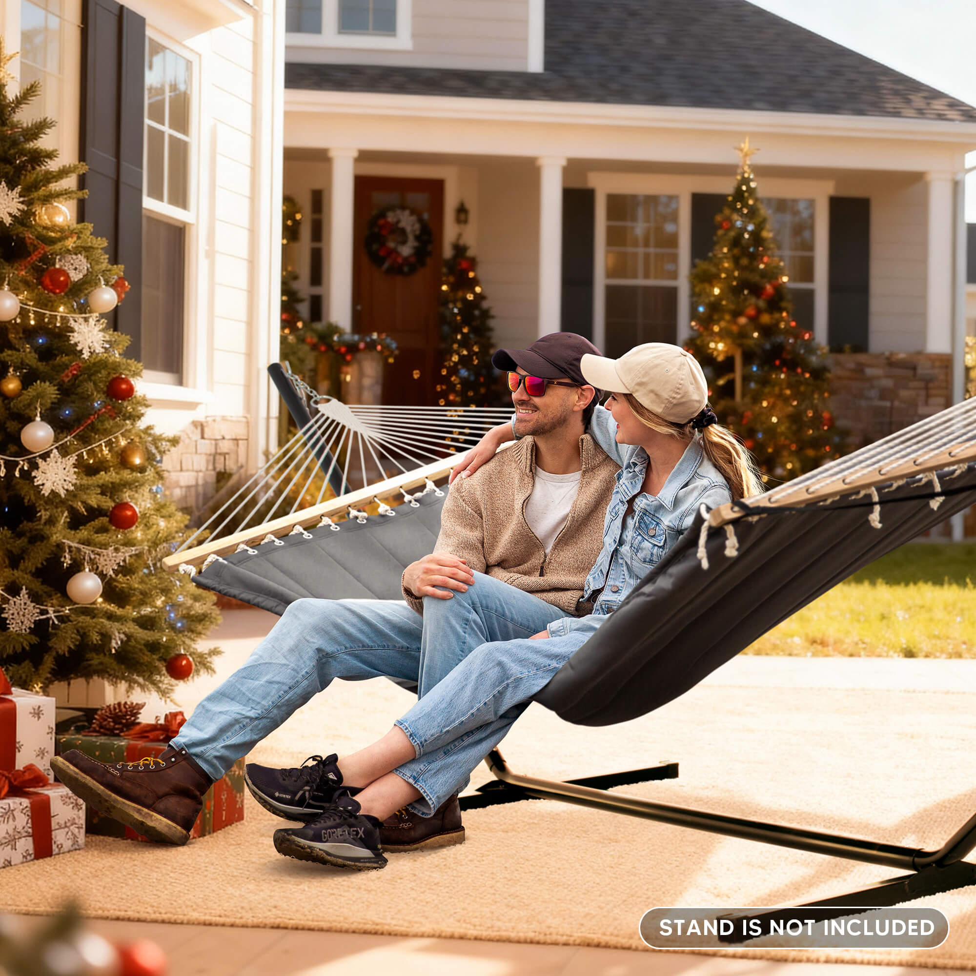 SUNCREAT Quilted Fabric Hammock, Gray#color_dark-grey