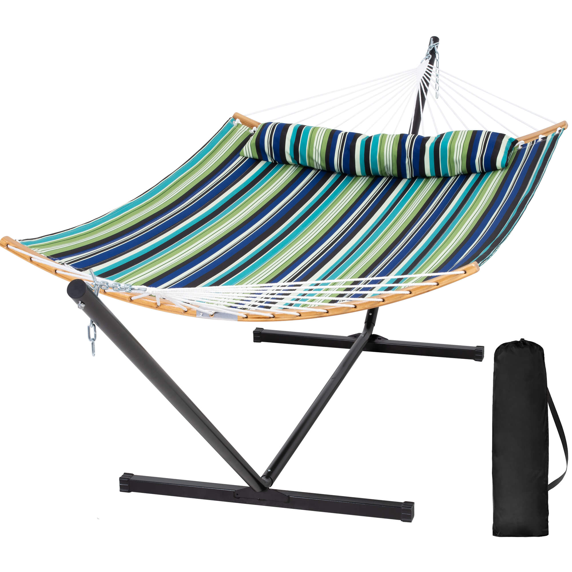 SUNCREAT-Double-Quilted-Hammock-with-Stand-Green-Stripes#color_green-stripes