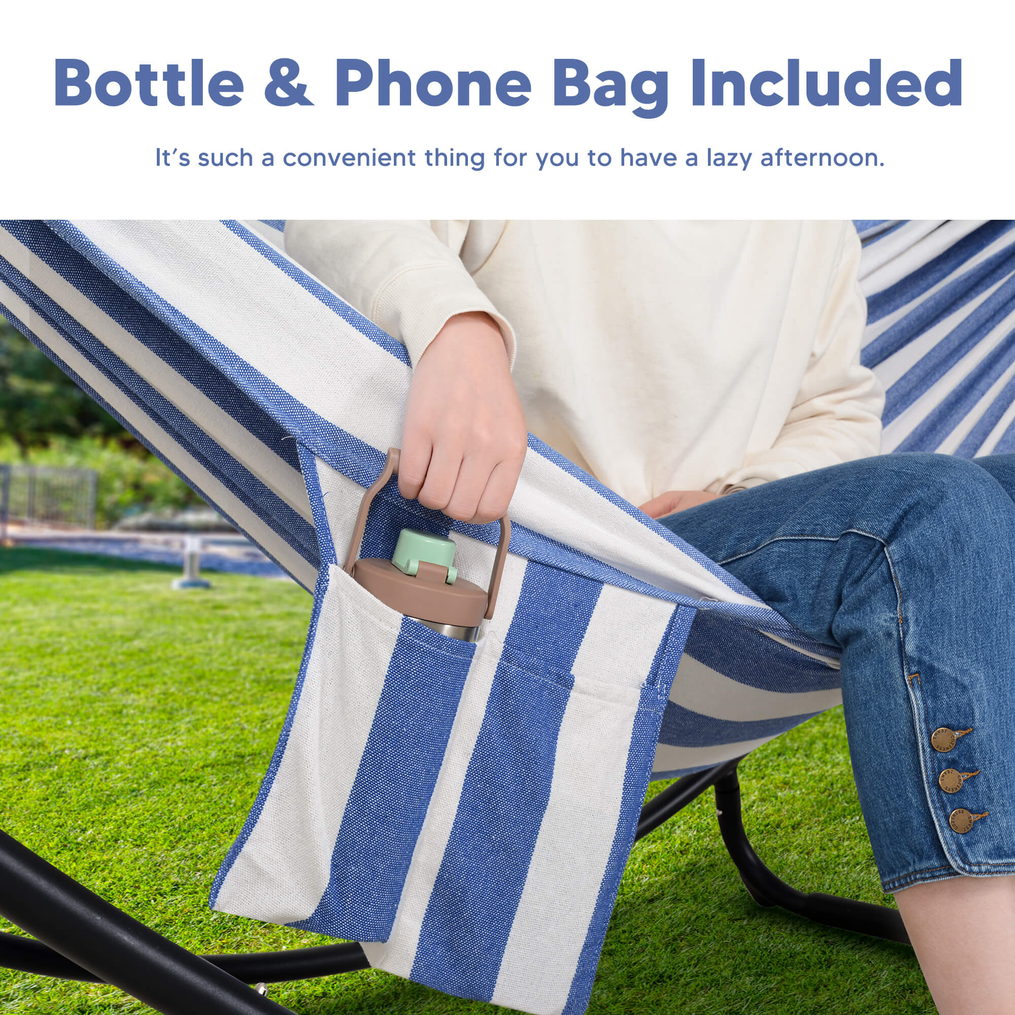 hammock with stand#color_blue-white-stripes