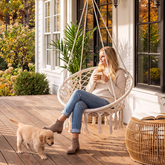 Macrame Cotton Rope Hammock Chair Swing#color_beige