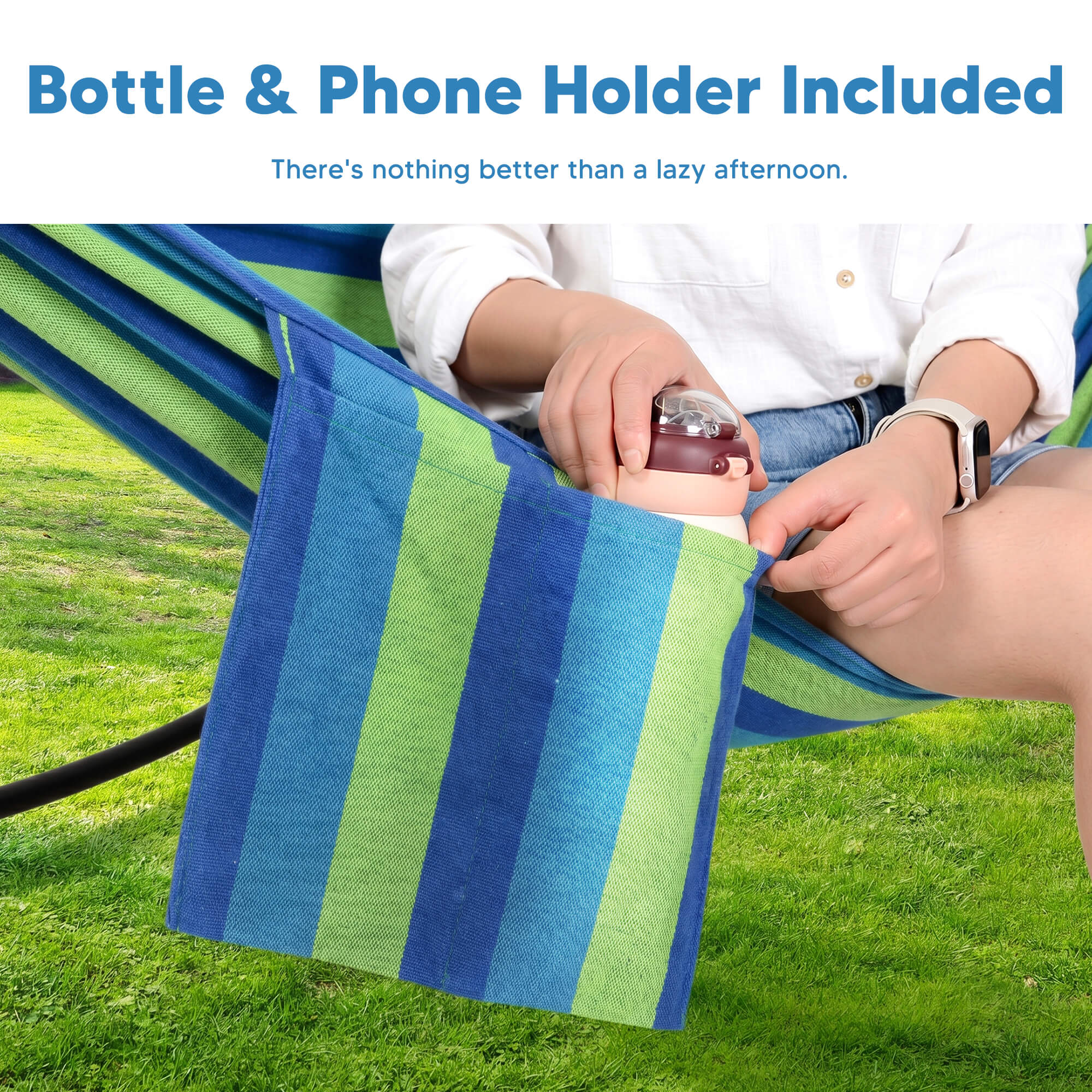 2 Person hammock with stand#color_blue-stripe