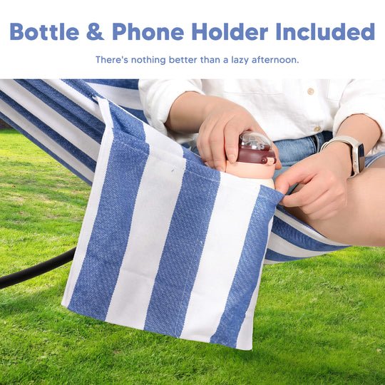 2 Person hammock with stand#color_blue-white-stripes