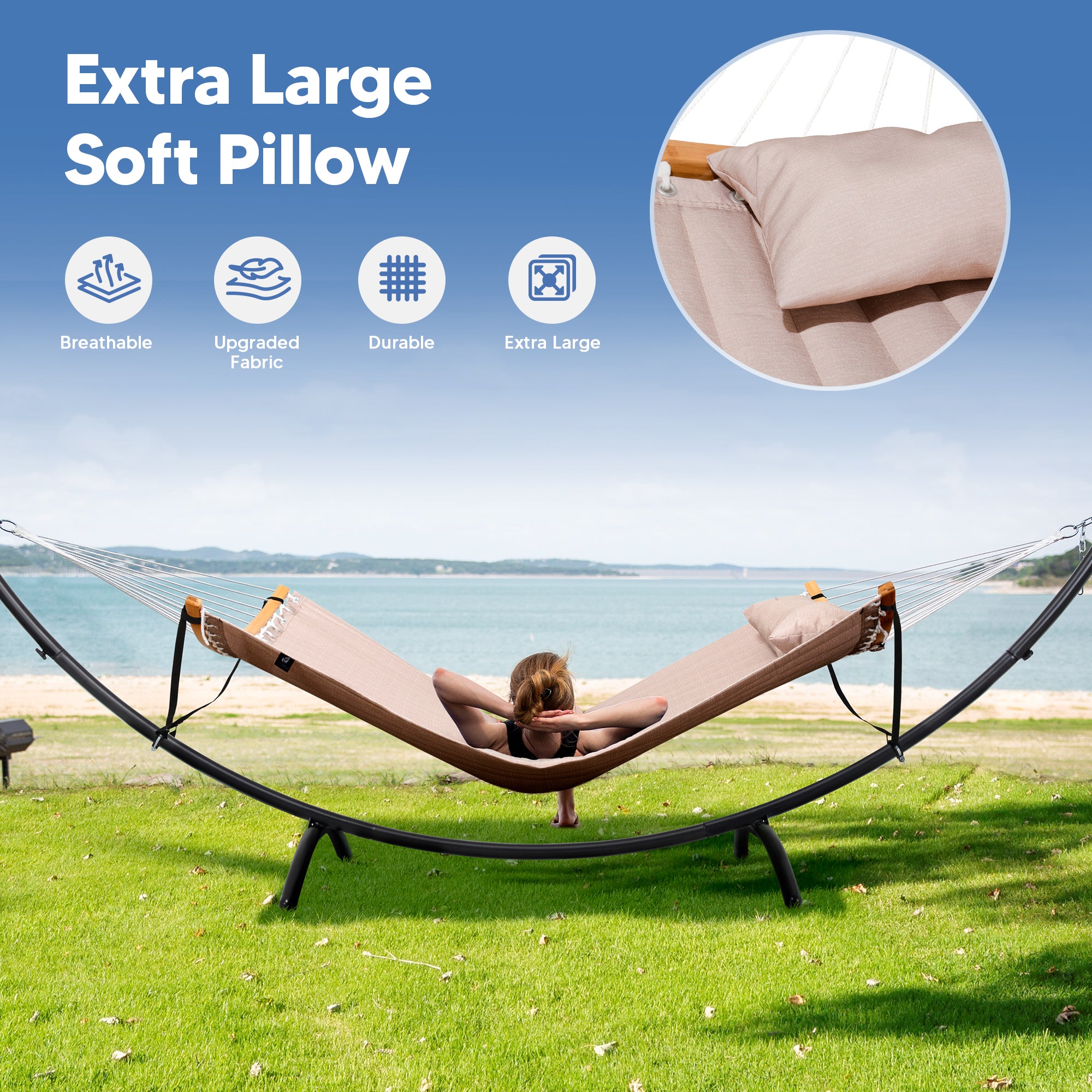 portable hammock with stand#color_brown