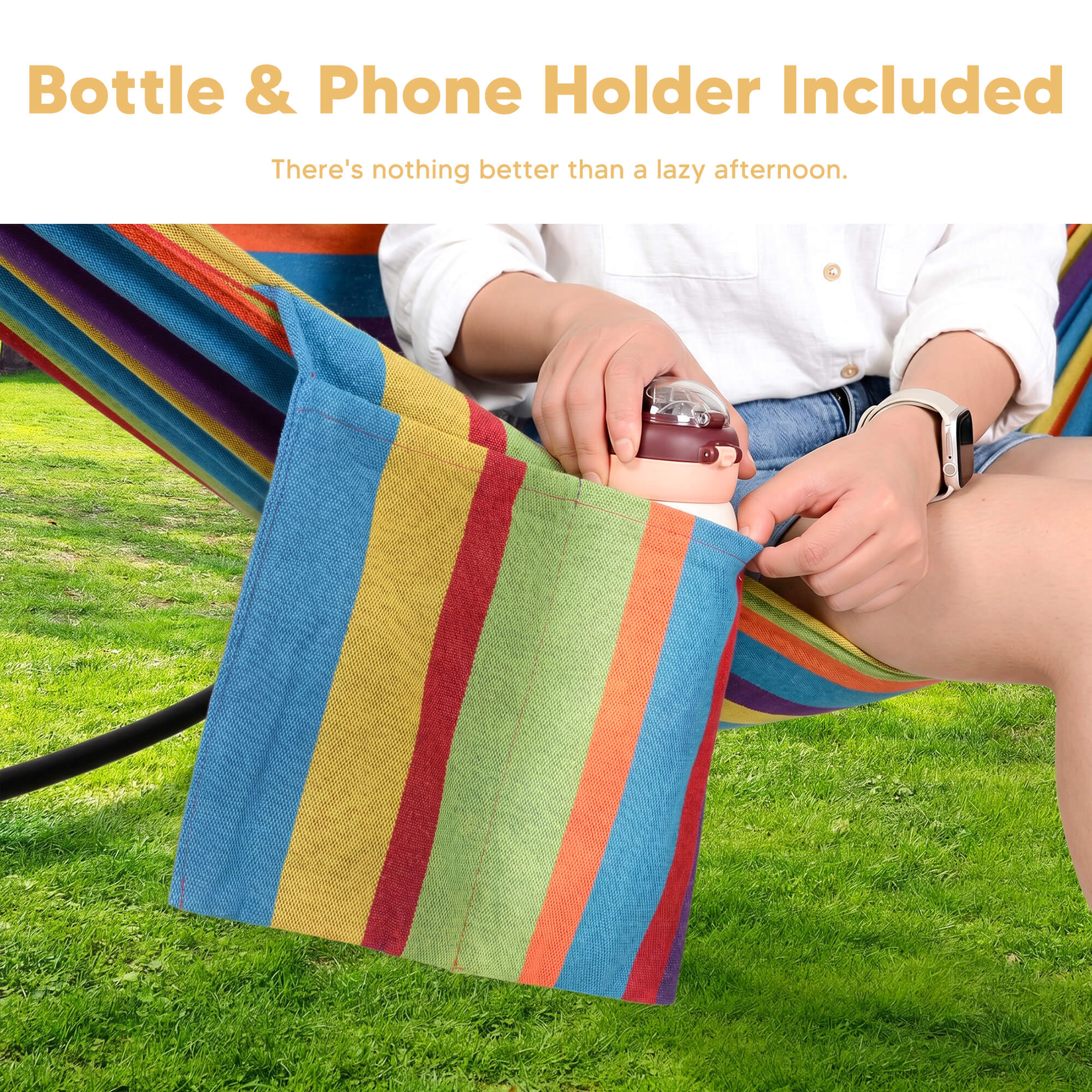 2 Person hammock with stand#color_colorful-stripes