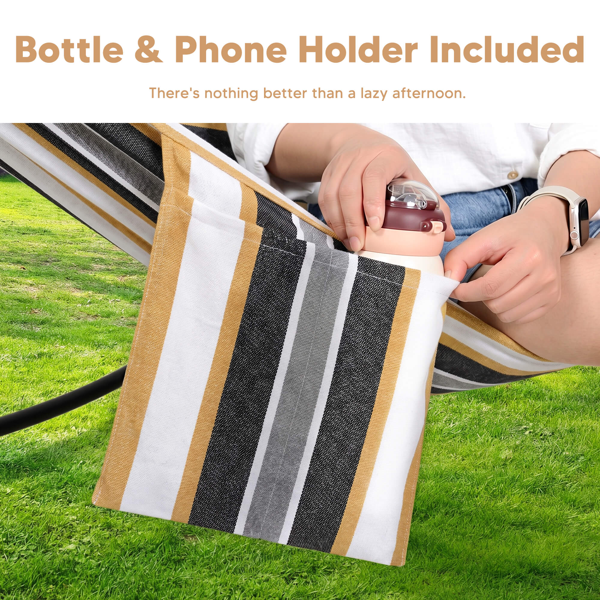 2 Person hammock with stand#color_coffee-stripes