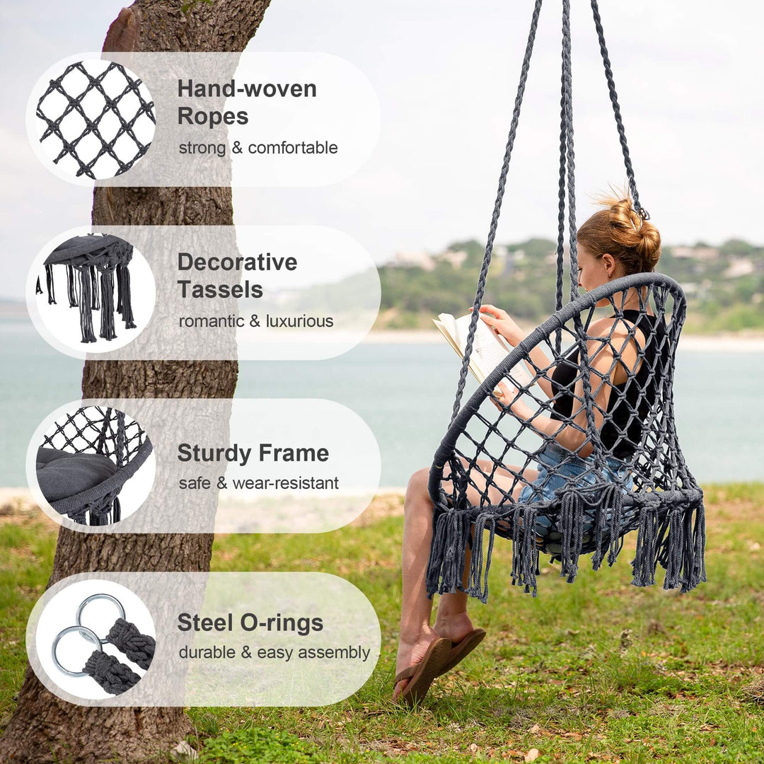 Macrame Cotton Rope Hammock Chair Swing#color_gray-pack-of-2