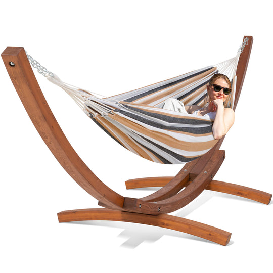 hammock with wood stand#color_coffee-stripes