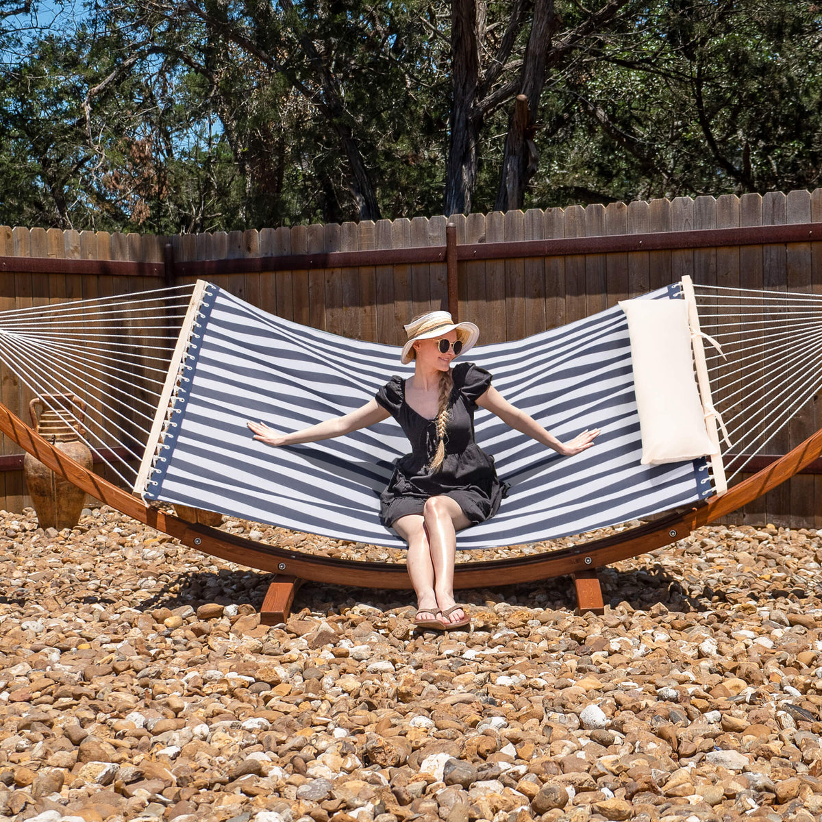 15 FT Double Quick Dry Hammock with Wooden Arc Hammock Stand| SUNCREAT