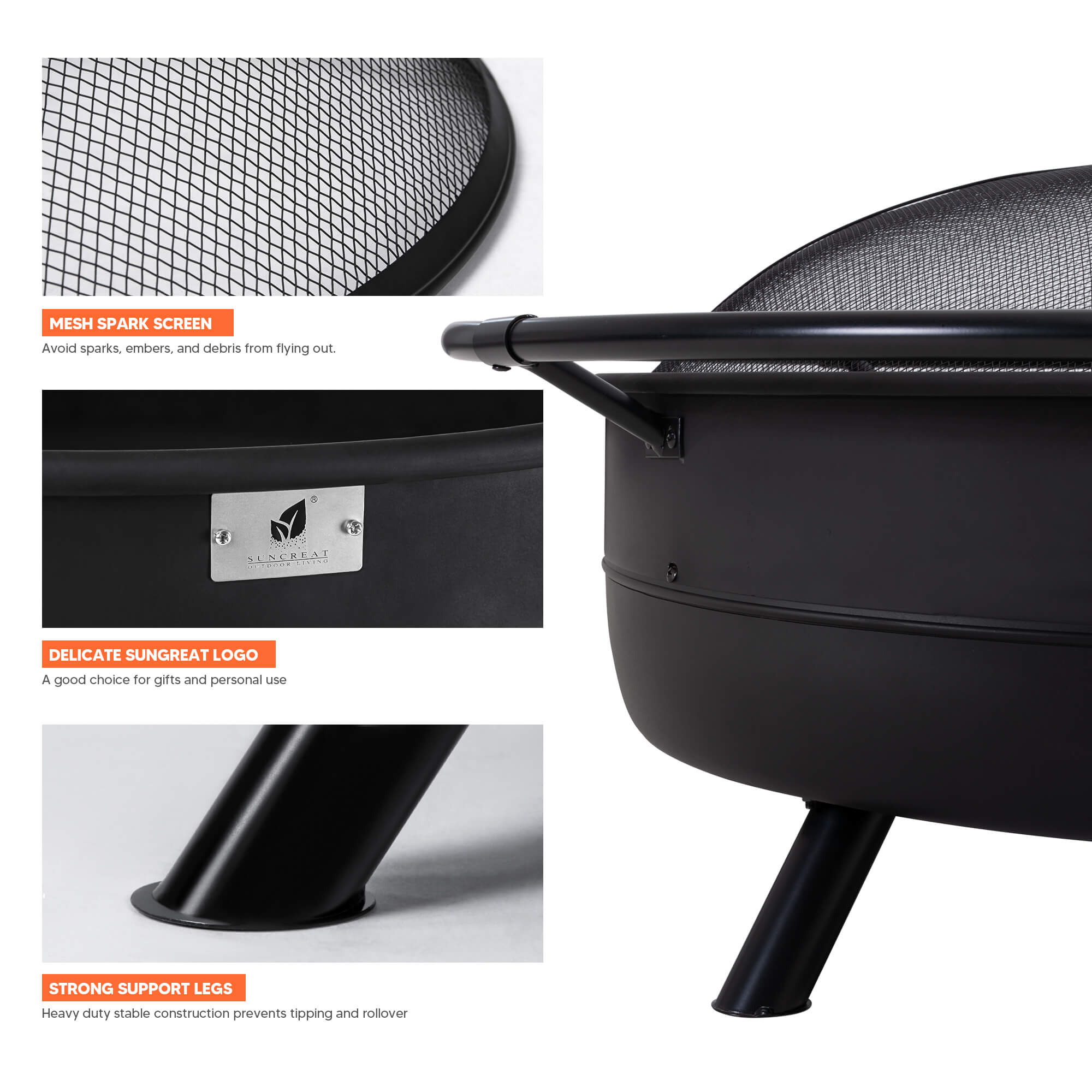 Outdoor Bonfire Wood Burning Fire Pit with Grill and Fireplace Poker#size_42inch-3