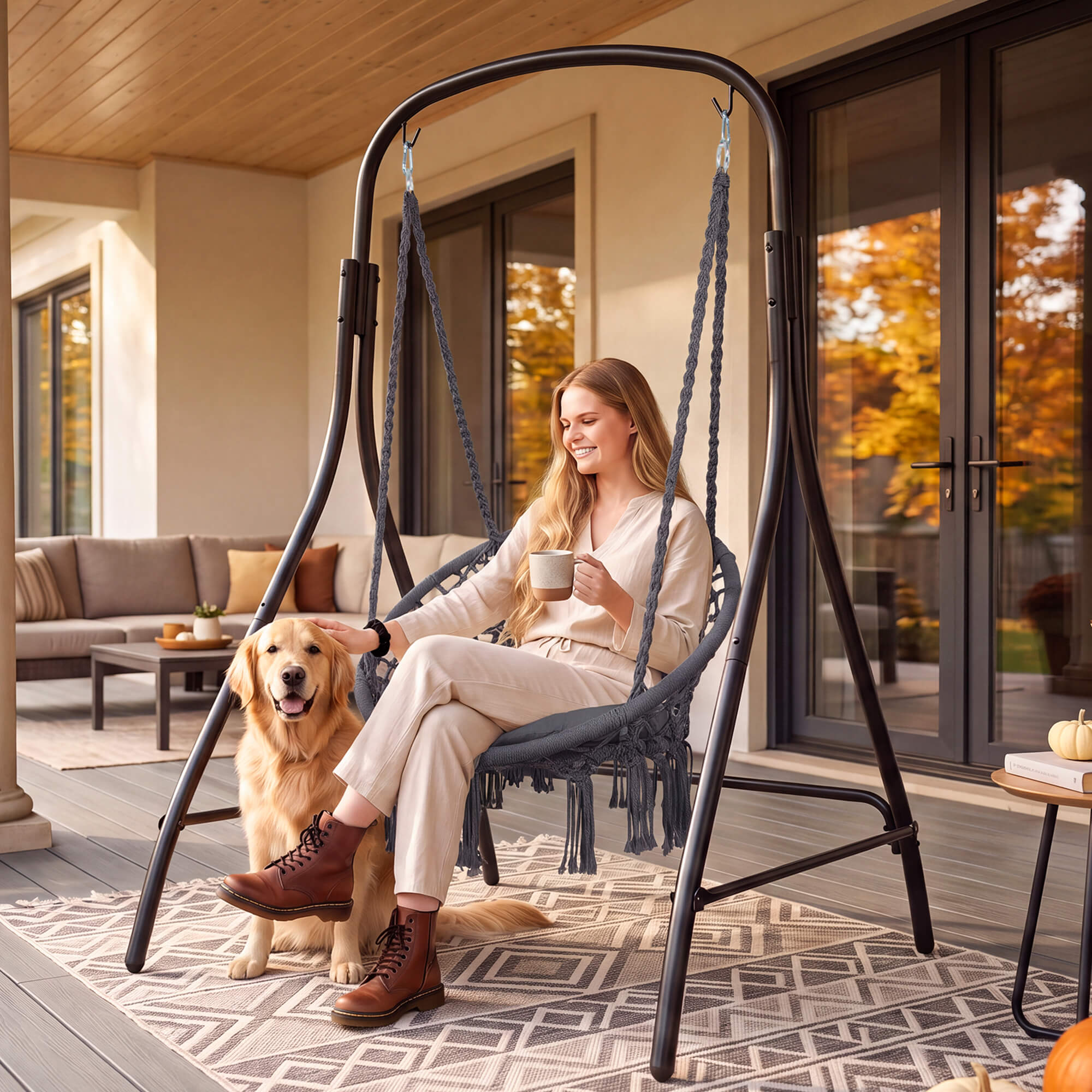 hammock chair with stand#color_gray
