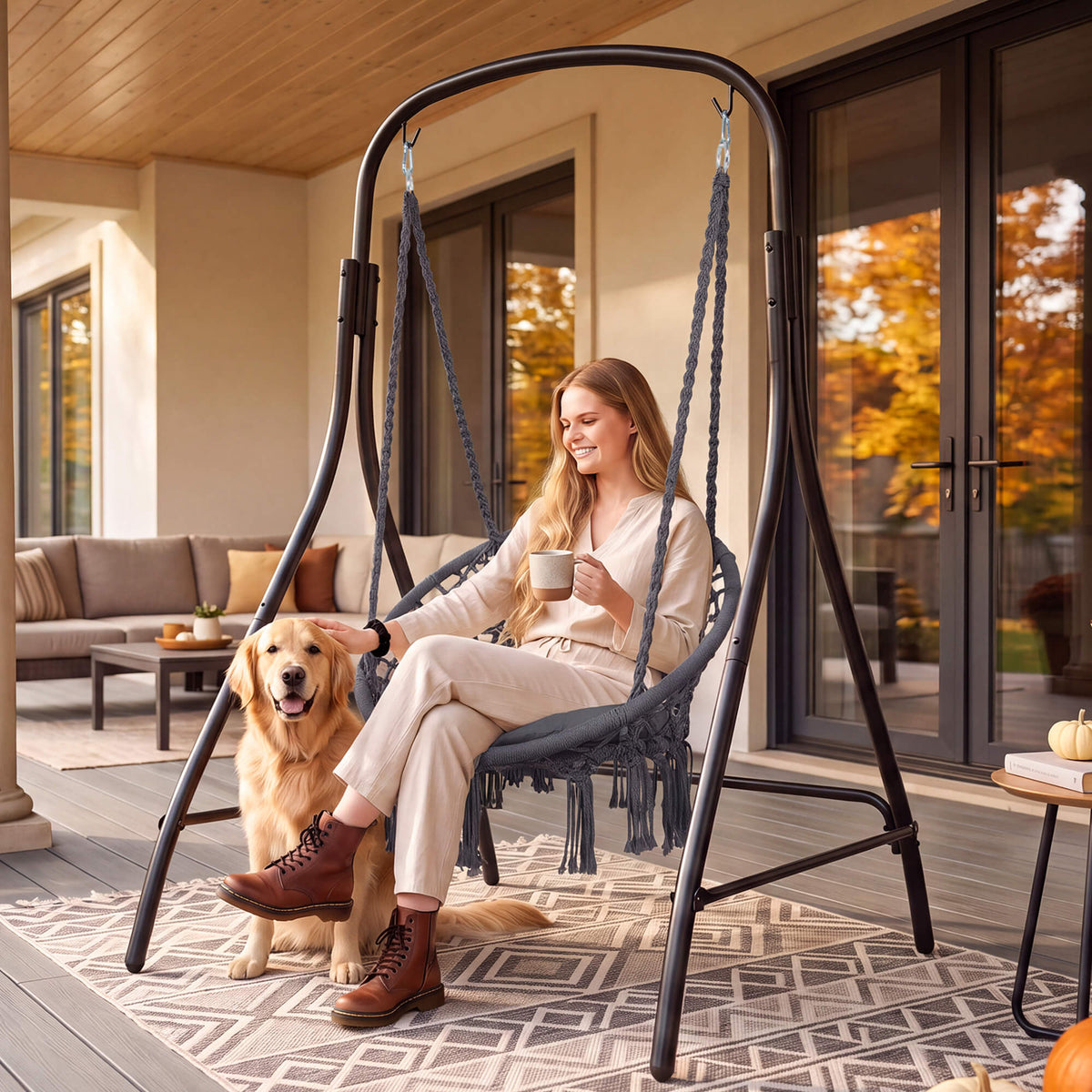 hammock chair with stand#color_gray