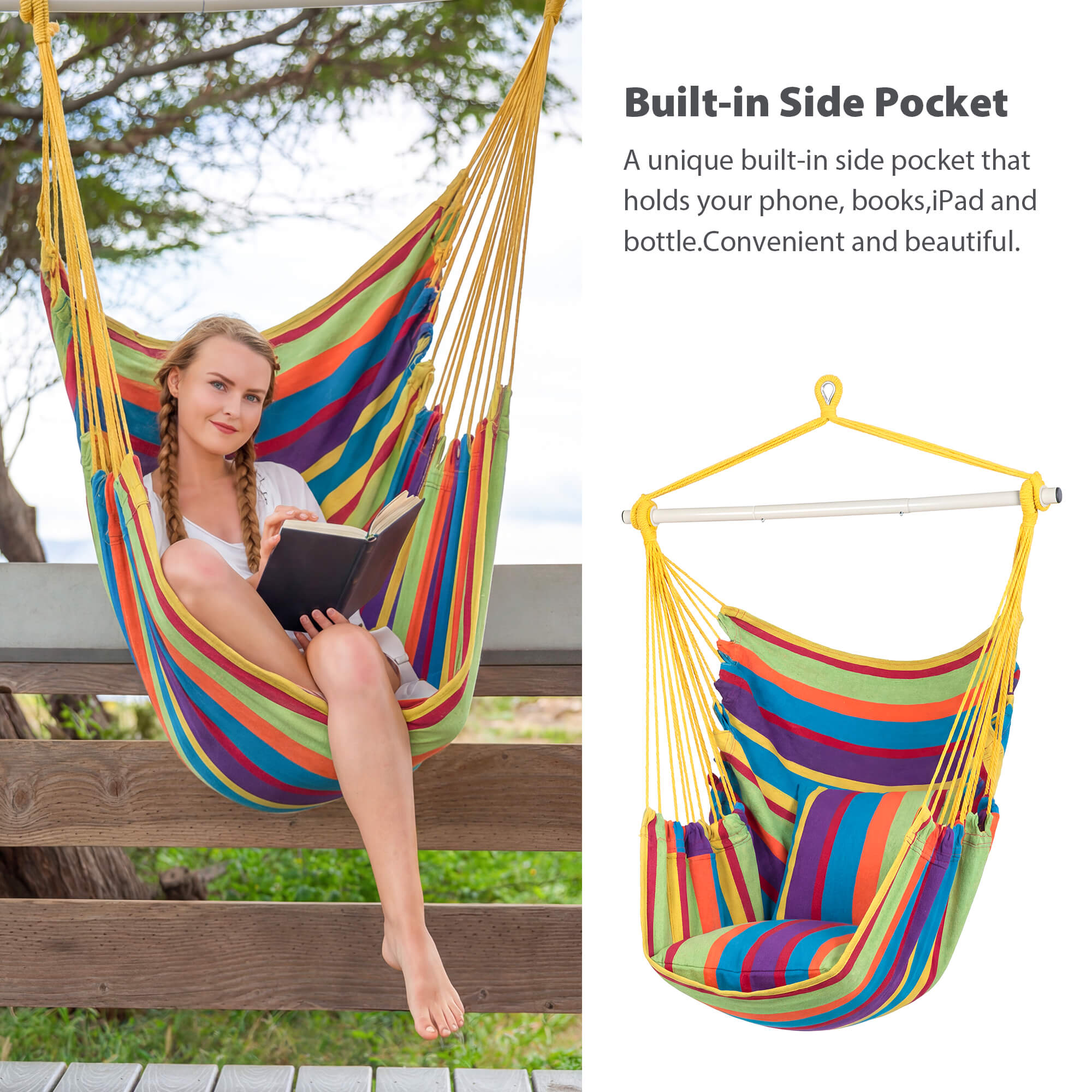SUNCREAT Hammock Chair White#color_colorful-Stripes