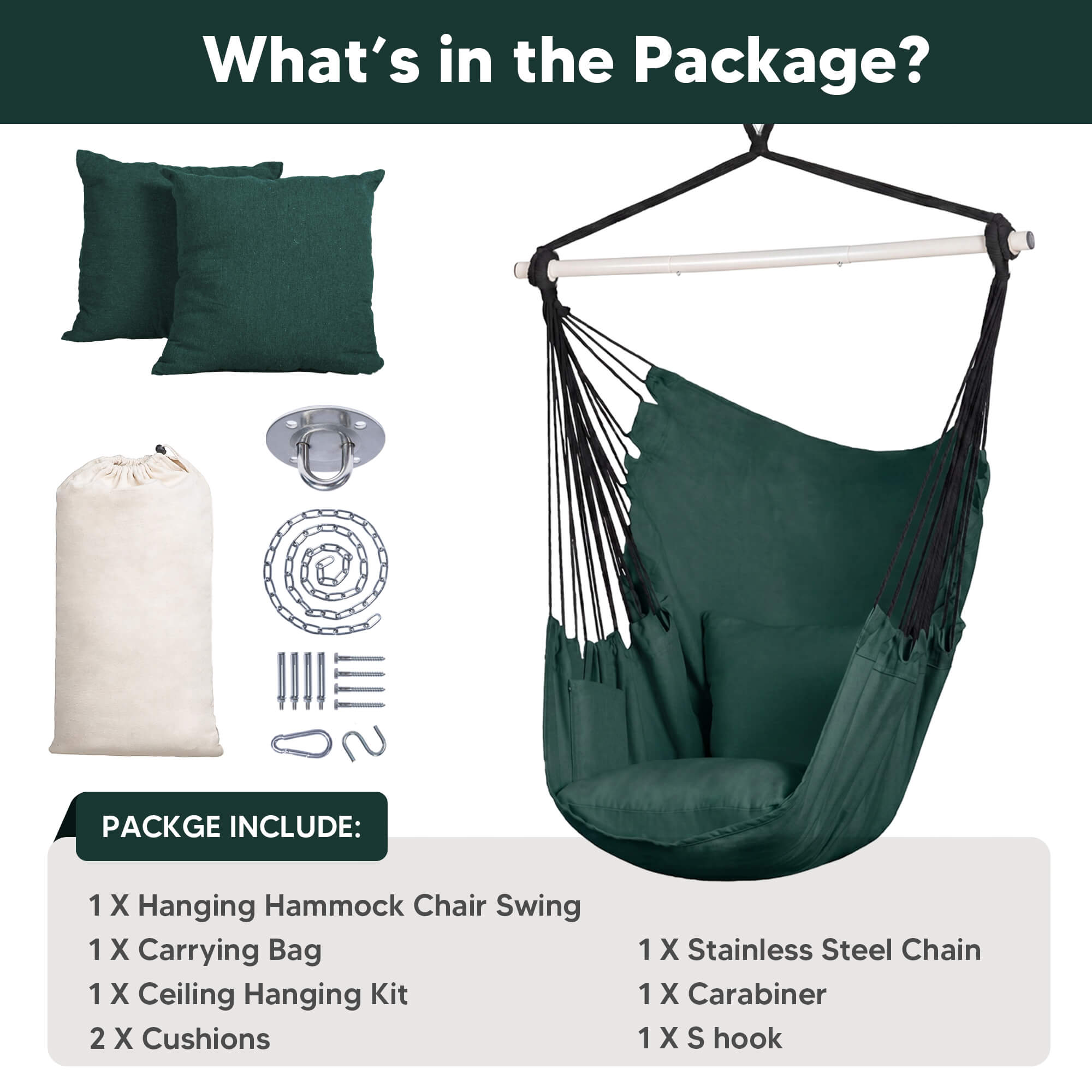 SUNCREAT Hammock Chair White#color_dark-green