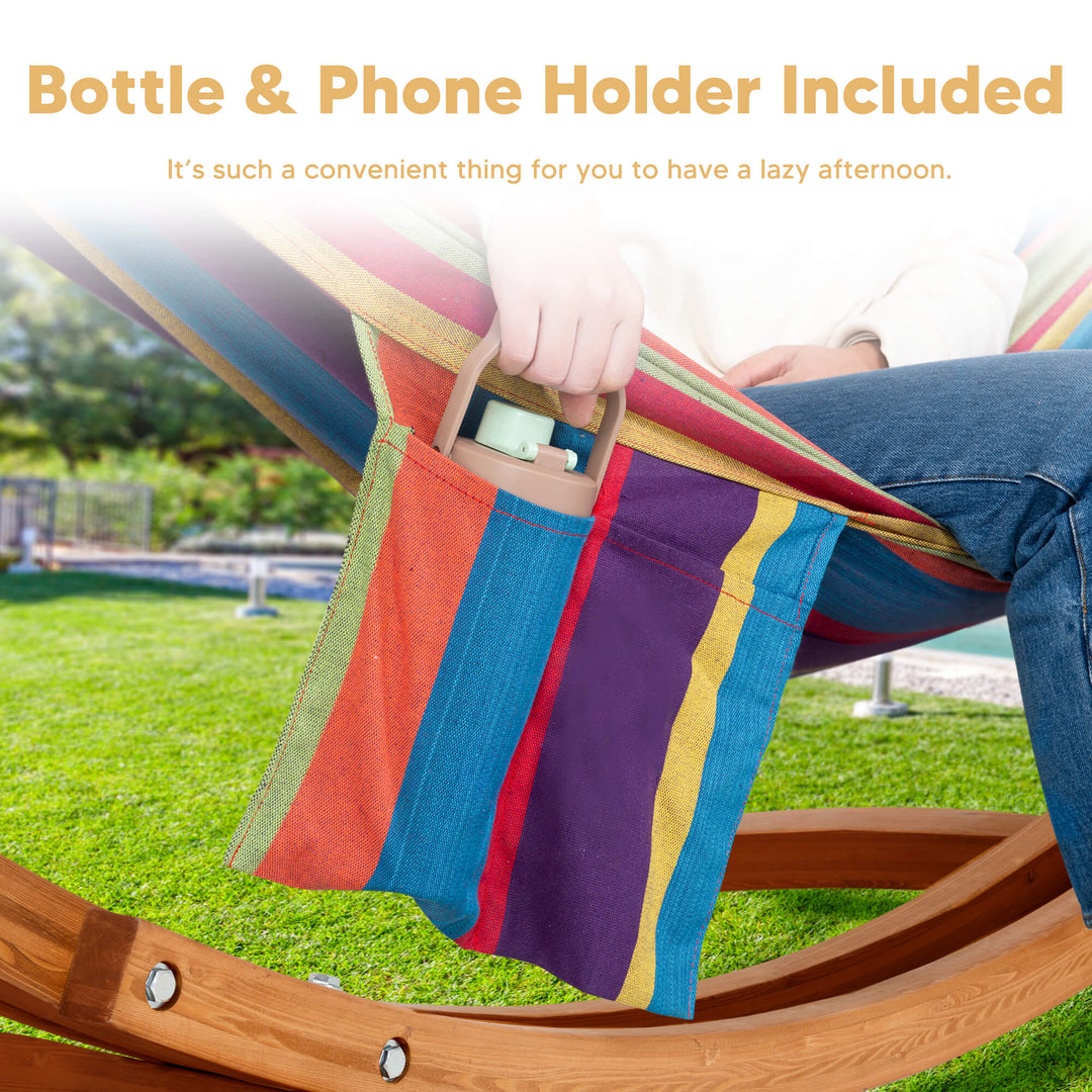 hammock with wooden stand#color_colorful-stripes
