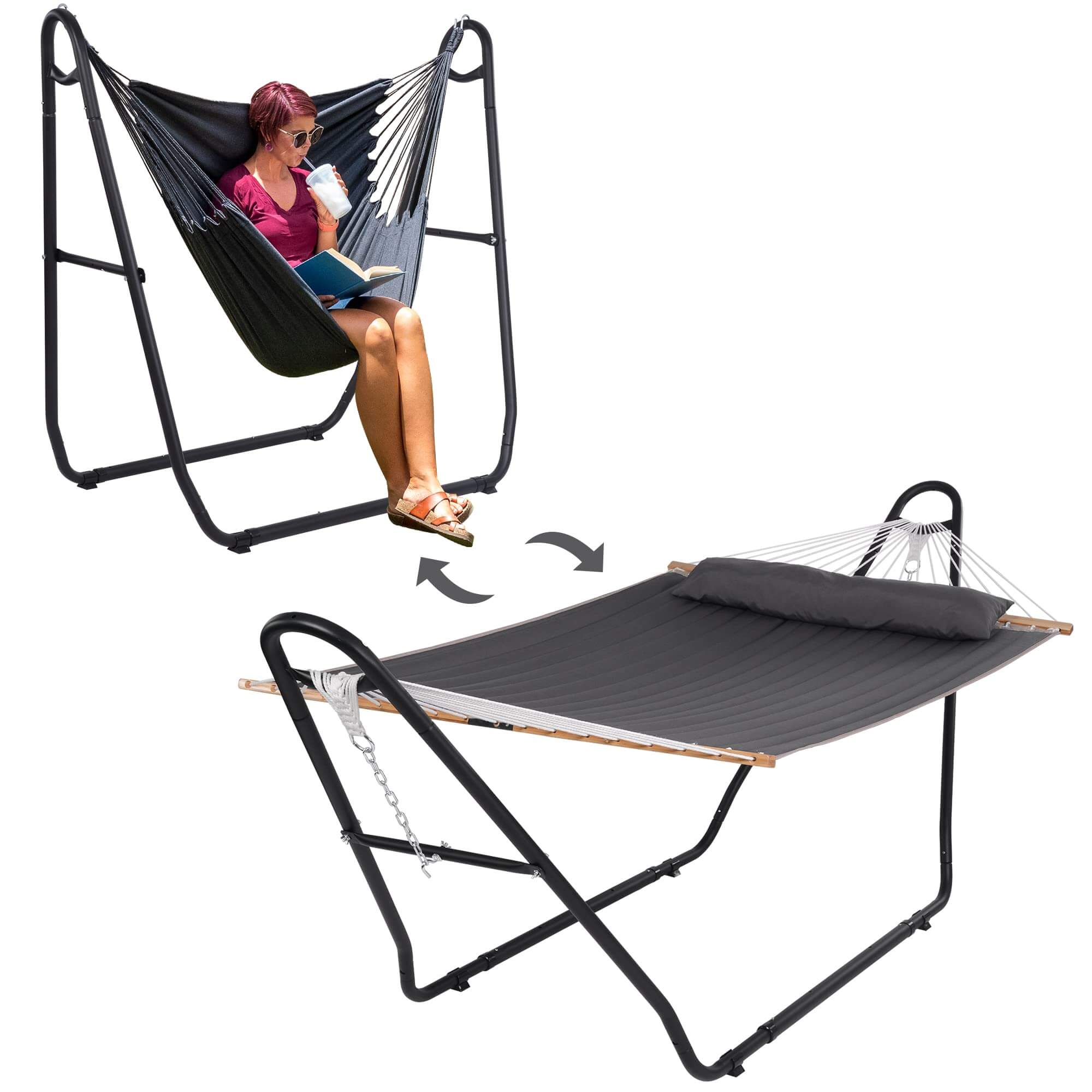 SUNCREAT-2-in-1 Portable-Double-Hammock-with-Stand-for-Outdoor-Dark-Gray#color_dark-gray