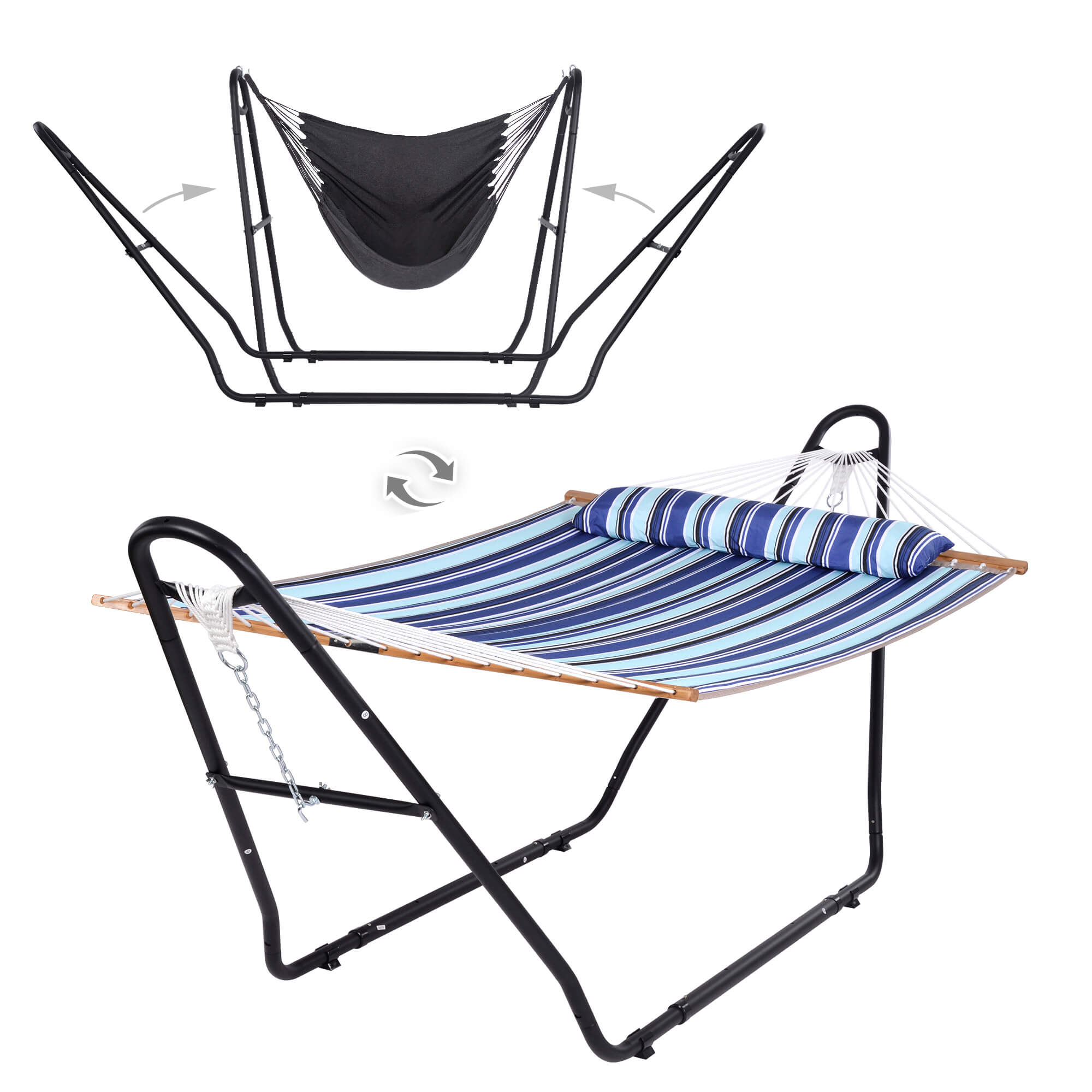 SUNCREAT-2-in-1 Portable-Double-Hammock-with-Stand-for-Outdoor-Blue-Stripe#color_blue-stripe