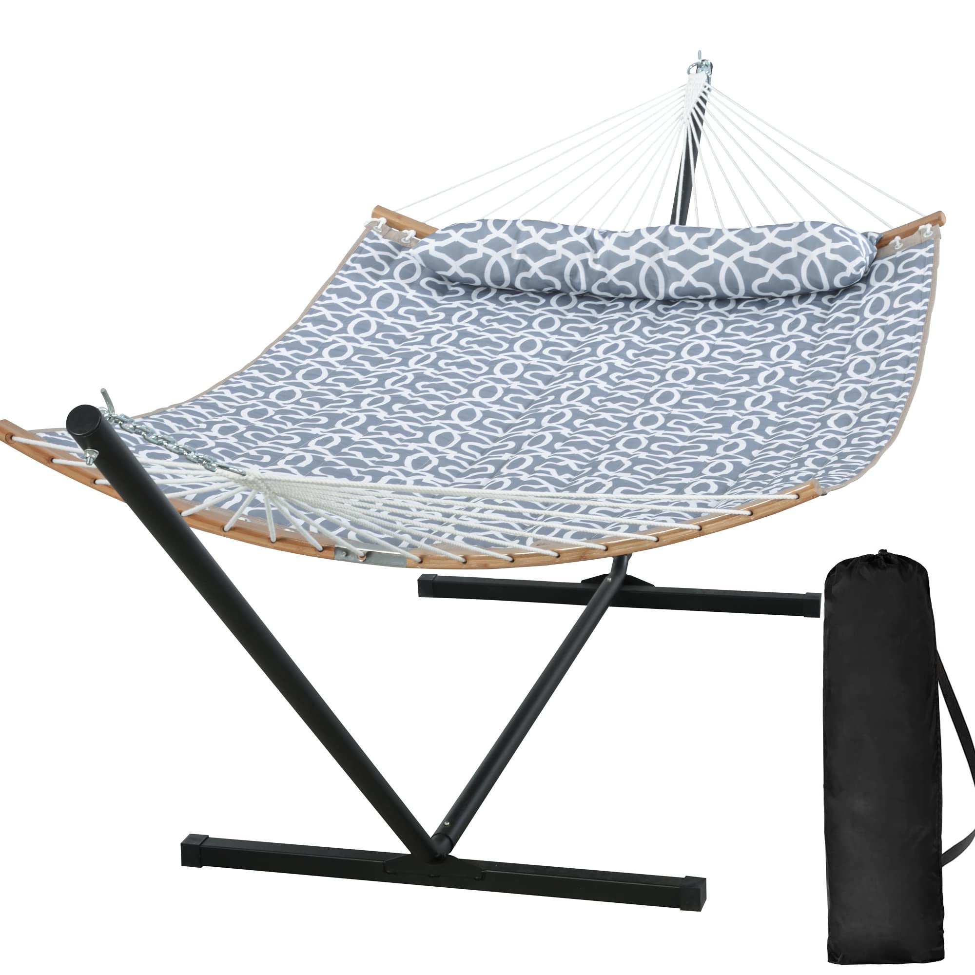 SUNCREAT-Double-Quilted-Hammock-with-Stand-Gray-Pattern#color_gray-pattern