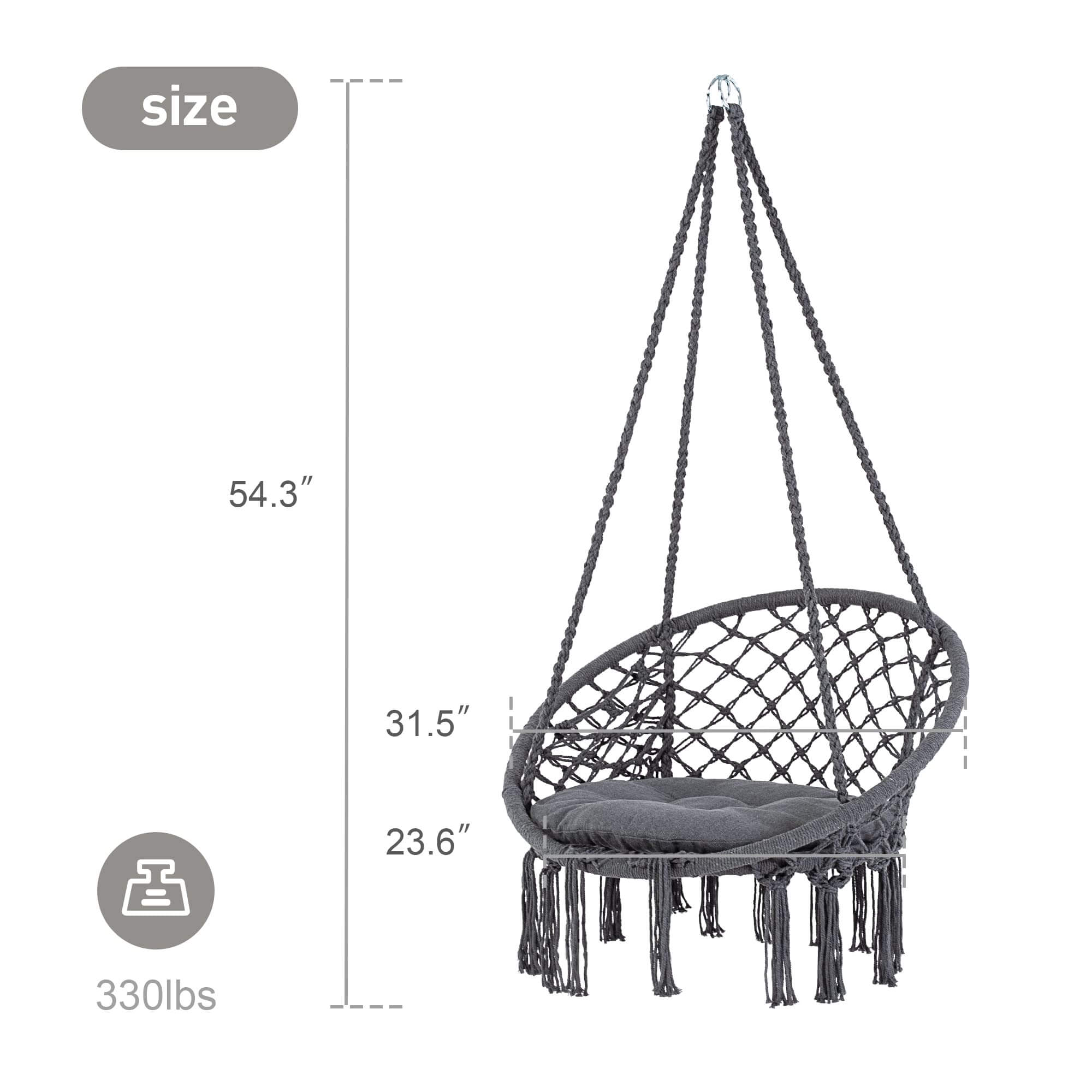Macrame Cotton Rope Hammock Chair Swing#color_grey