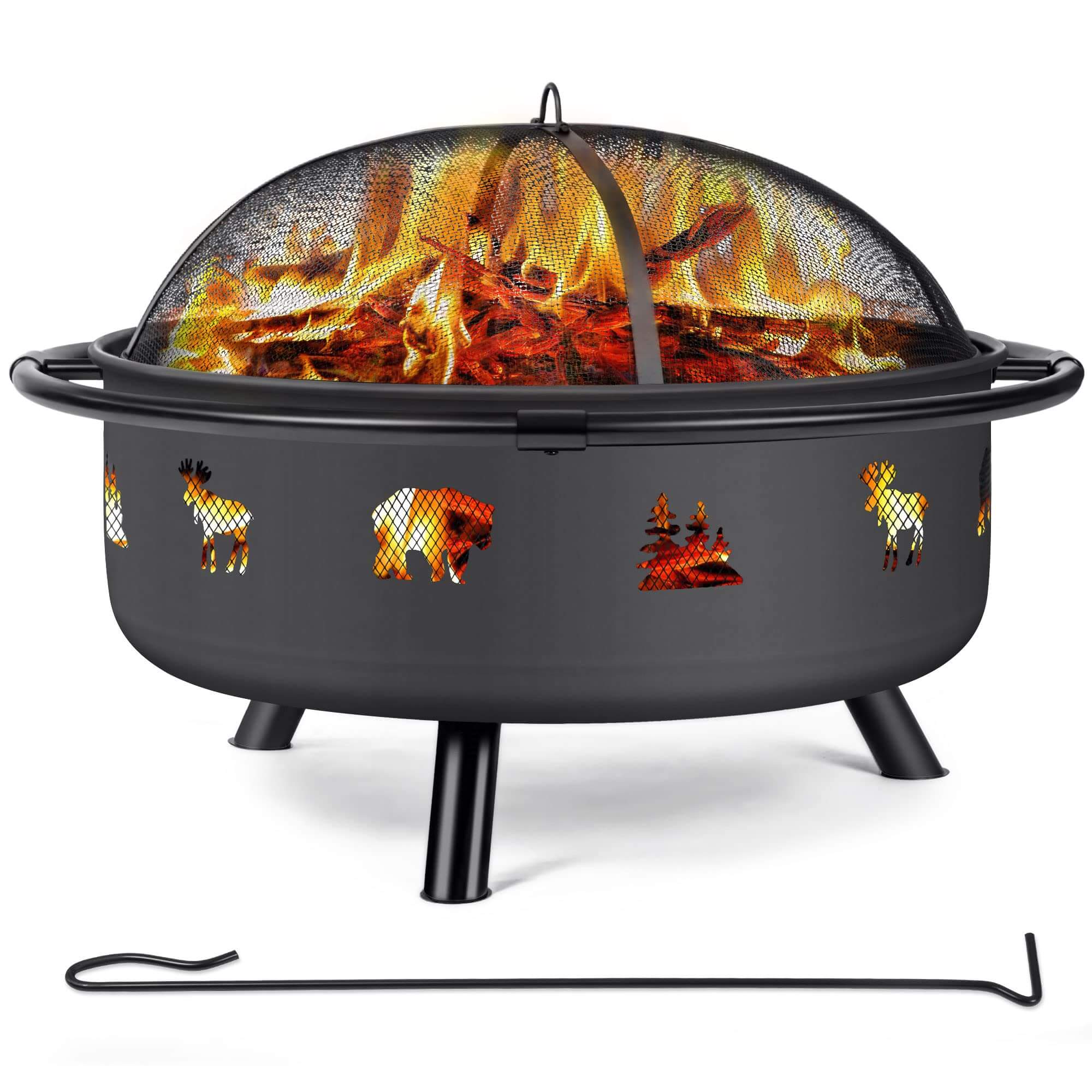 Outdoor Bonfire Wood Burning Fire Pit with Grill and Fireplace Poker#size_36-inch-1