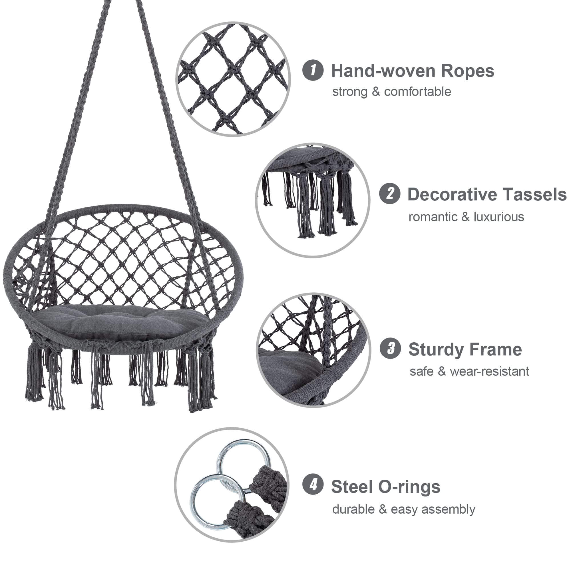 Macrame Cotton Rope Hammock Chair Swing#color_grey