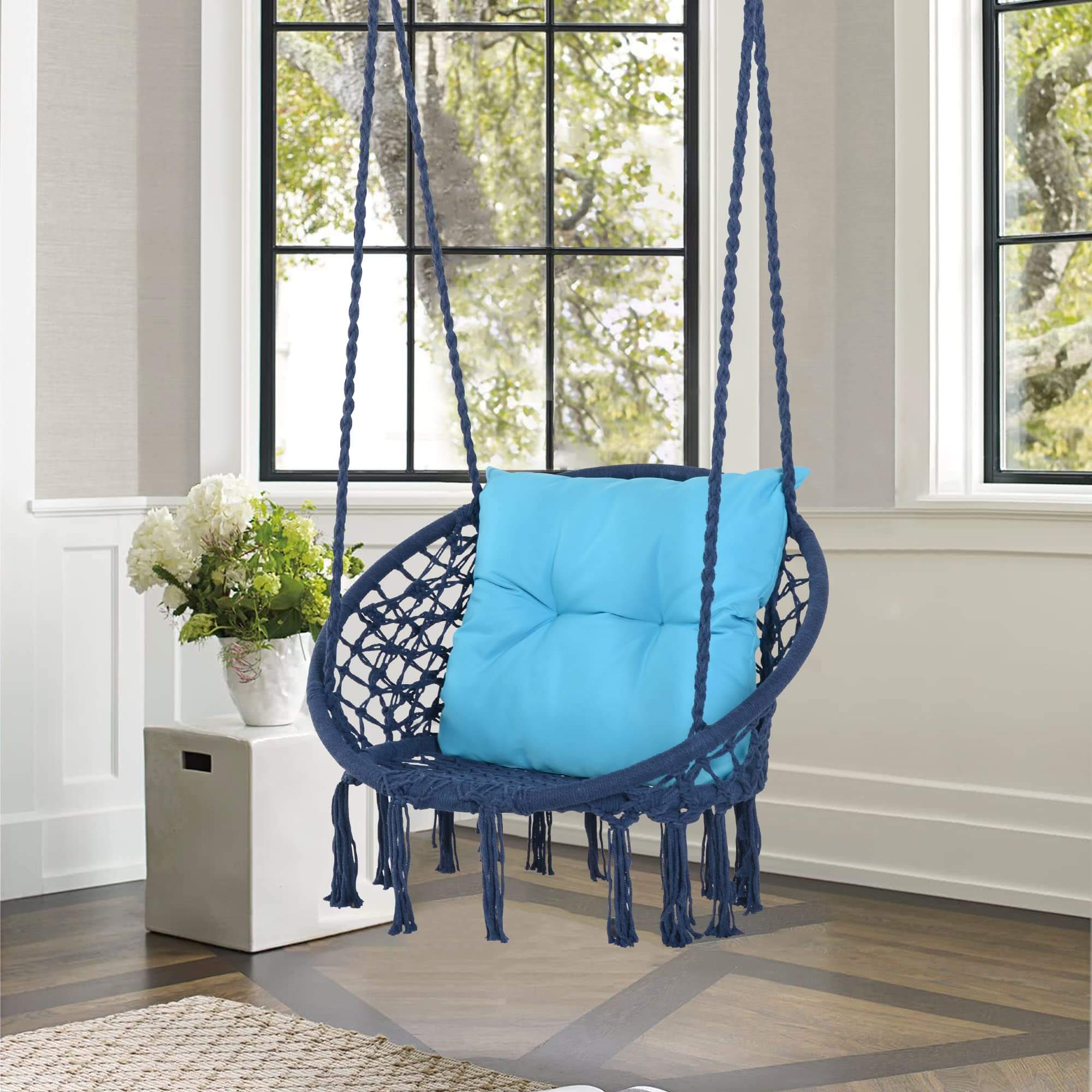 Macrame Cotton Rope Hammock Chair Swing#color_blue