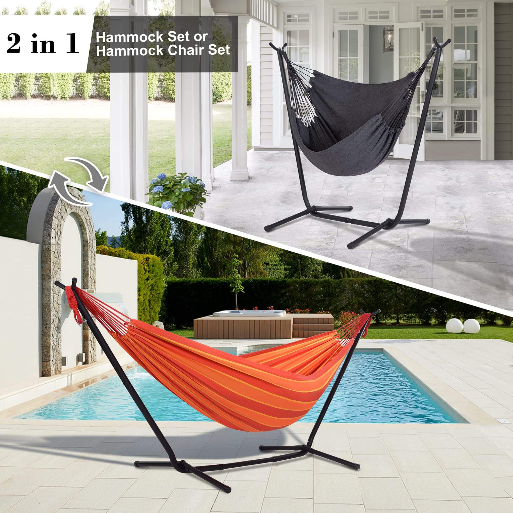 SUNCREAT-2-in-1 Heavy-Duty-2-Person-Hammock-with-Stand-Orange-Stripe#color_orange-stripe