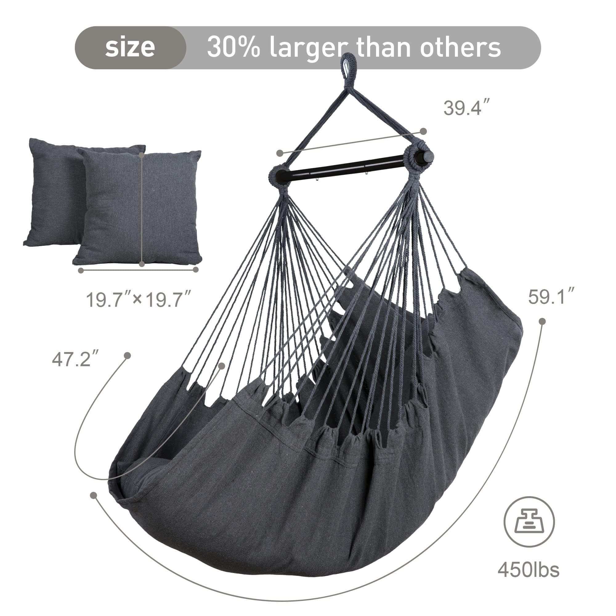 Hanging Rope Hammock Chair with Metal Support Bar and 2 Cushions |SUNCREAT