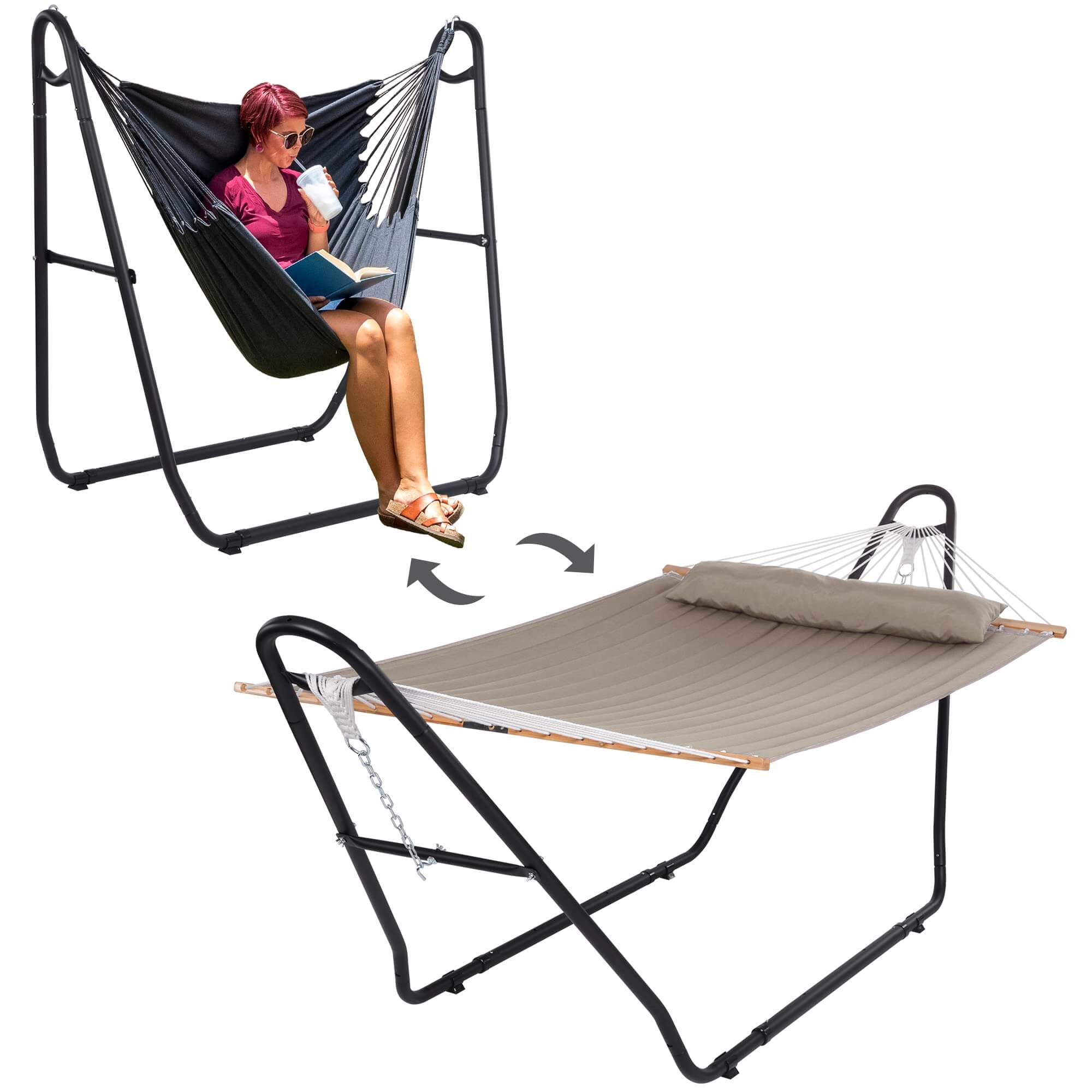2-in-1 Portable-Double-Hammock-with-Stand#color_brown